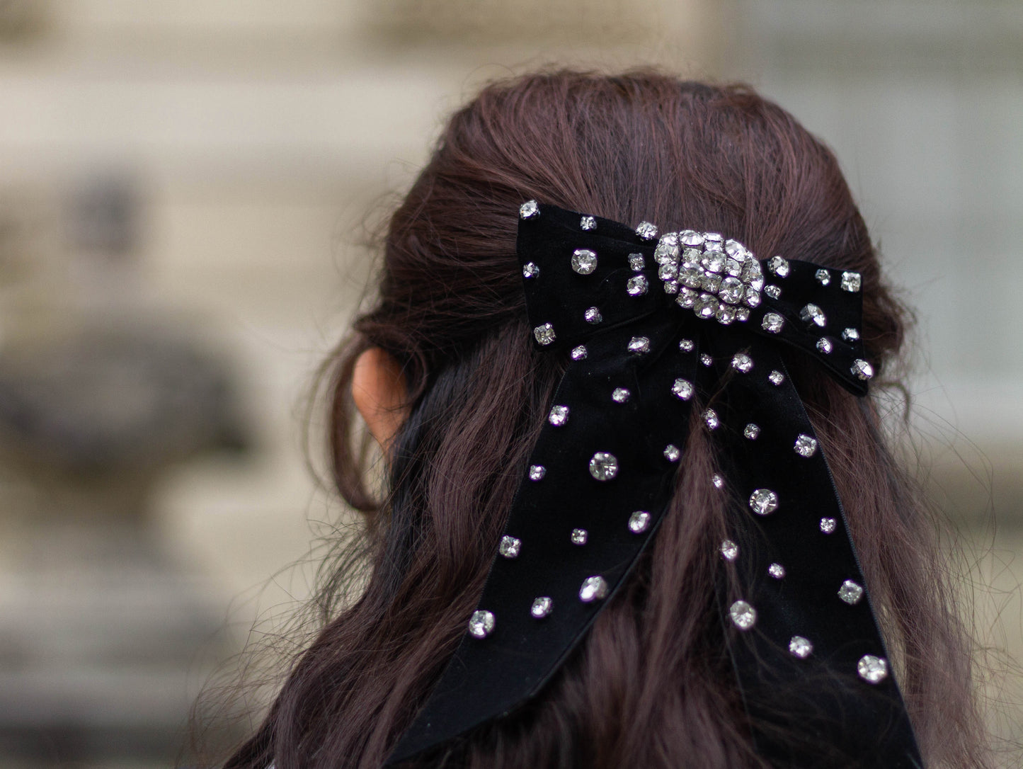 Rhinestone Velvet Hair Bow Barrette