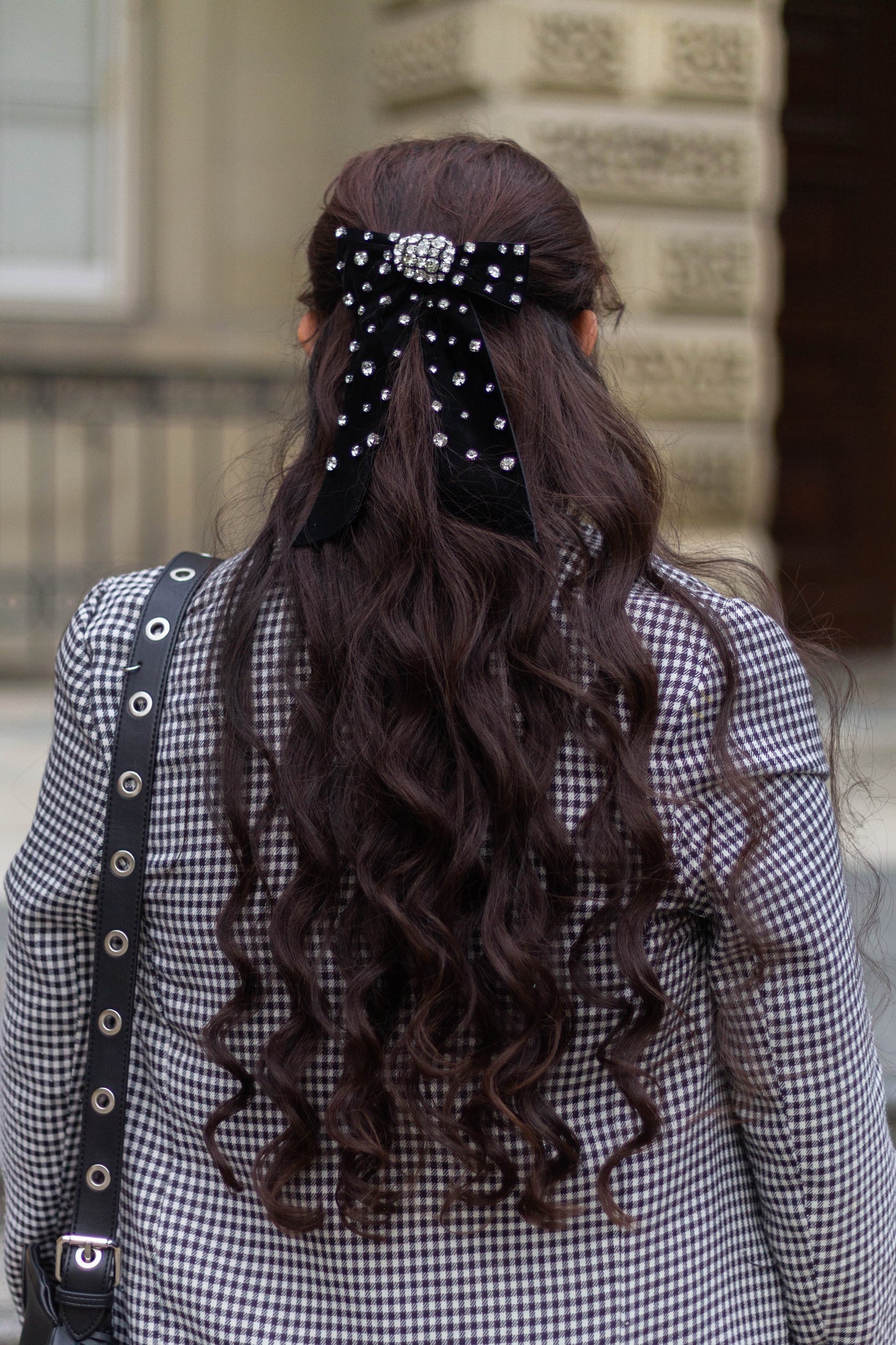 Rhinestone Velvet Hair Bow Barrette