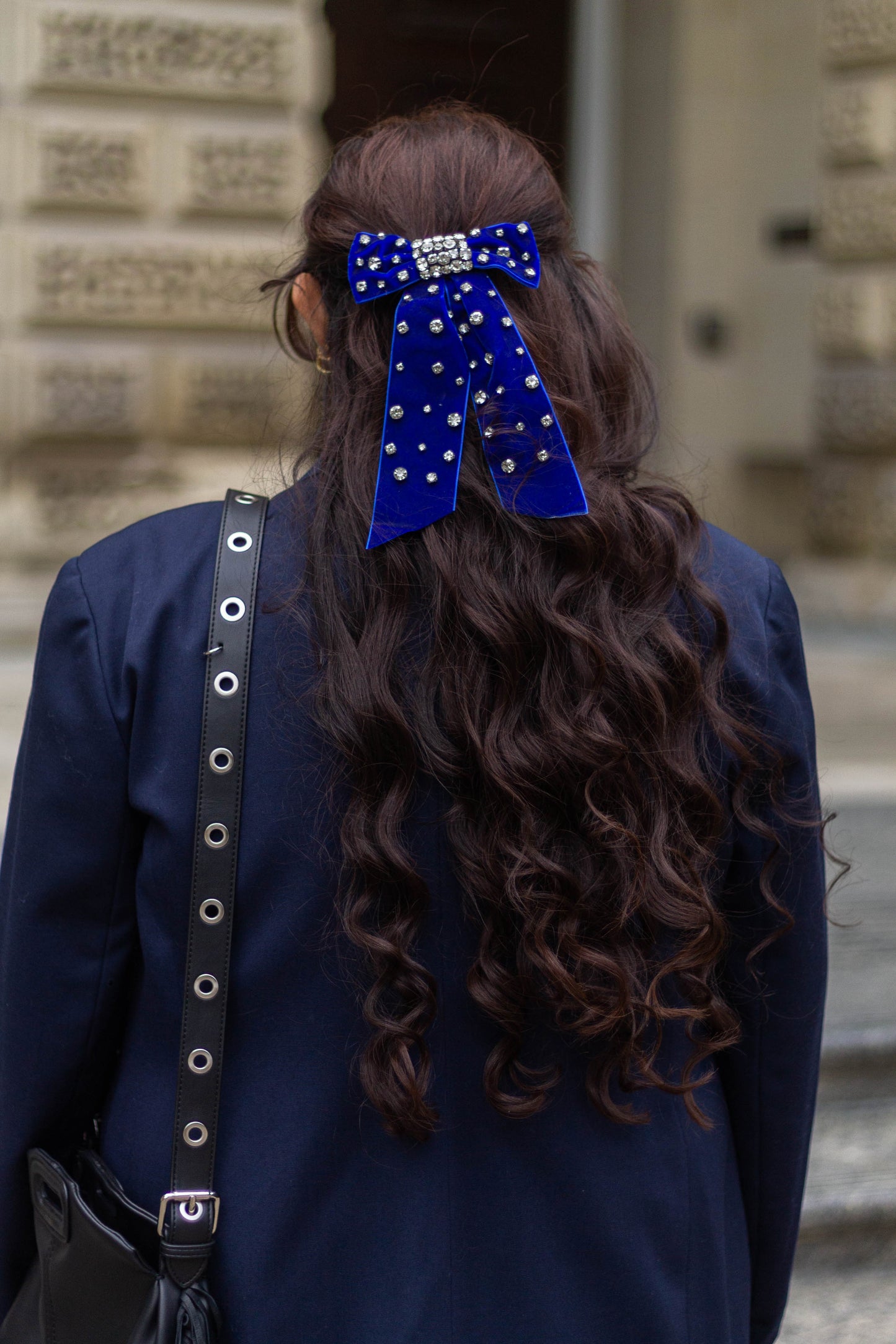Rhinestone Velvet Hair Bow Barrette