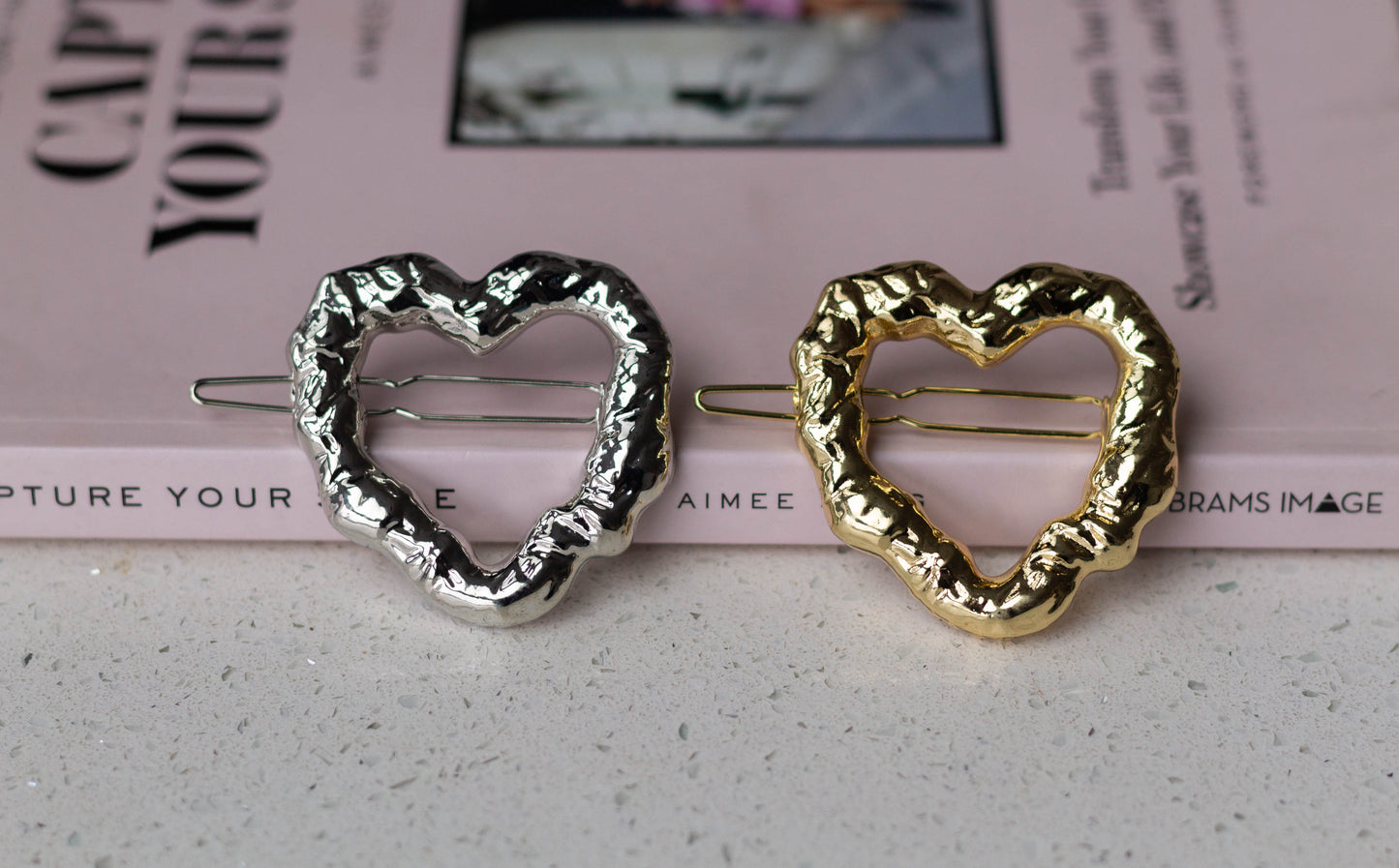 Dented Metal Heart Hairpin