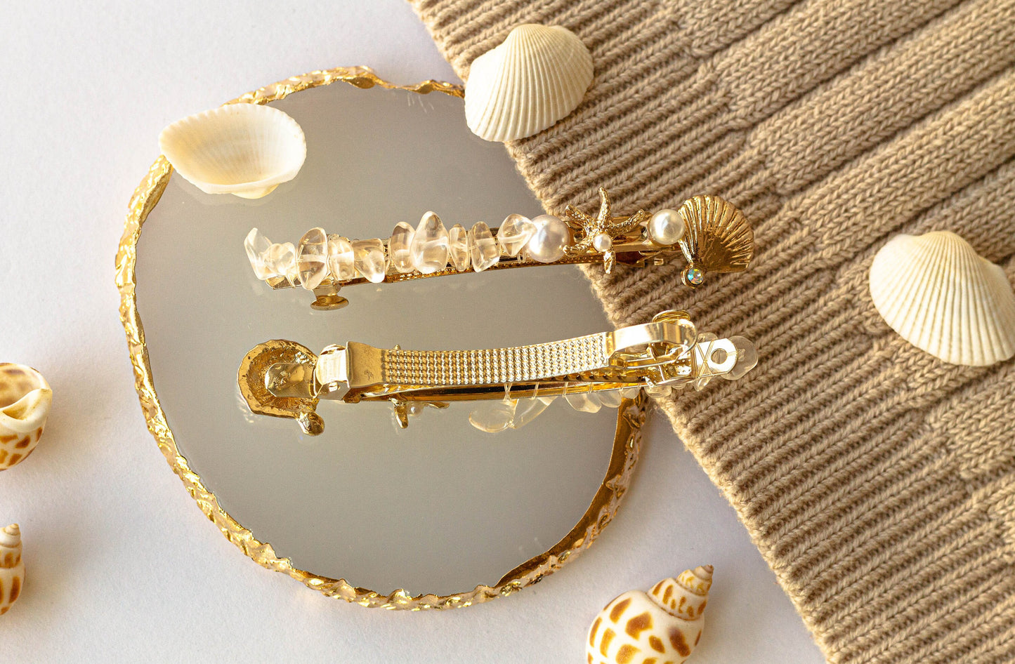 Seashell Crystal Barrettes