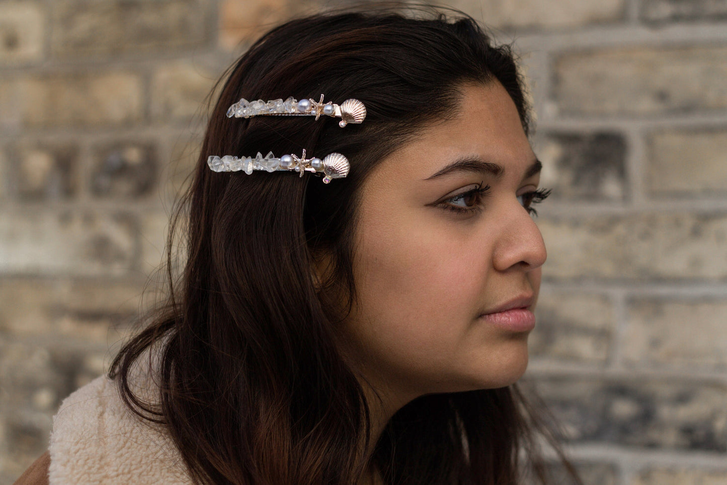 Seashell Crystal Barrettes