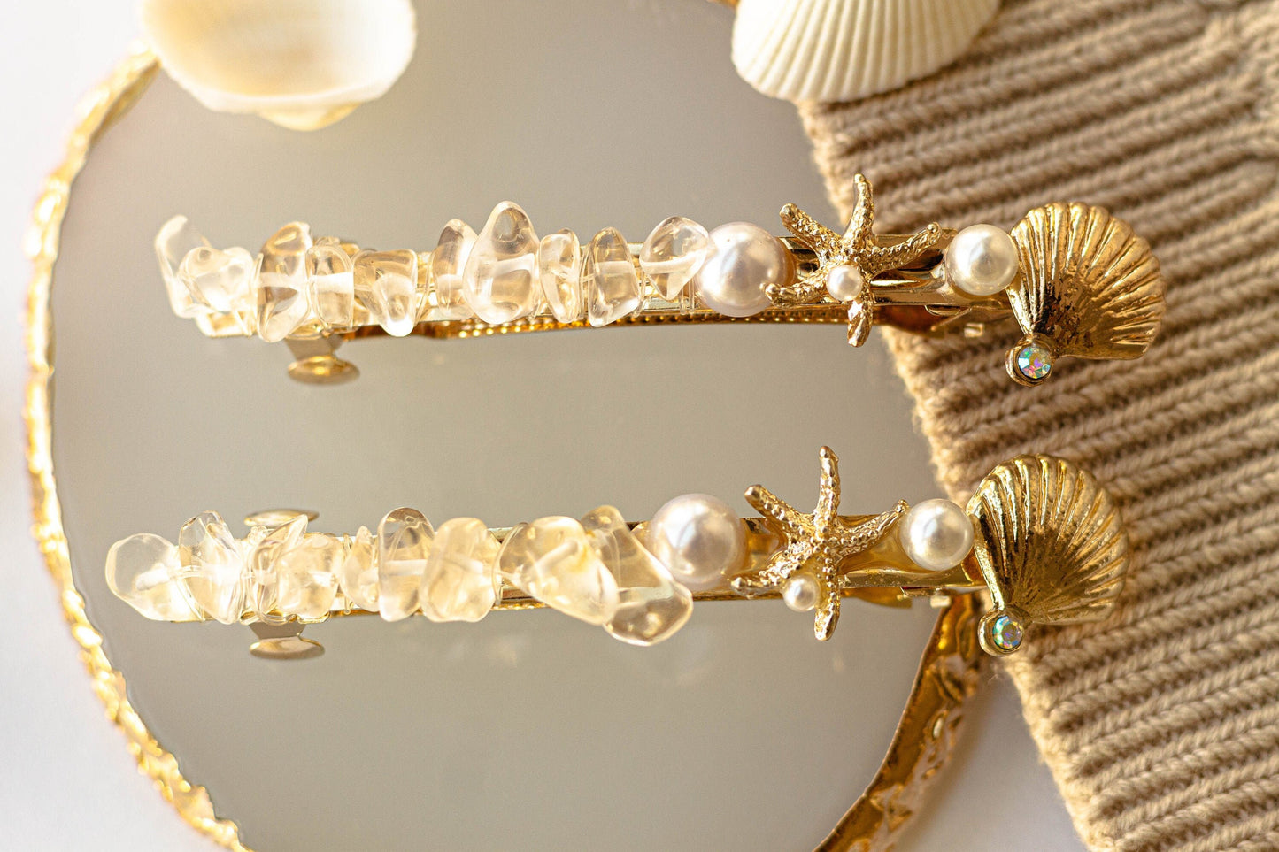Seashell Crystal Barrettes