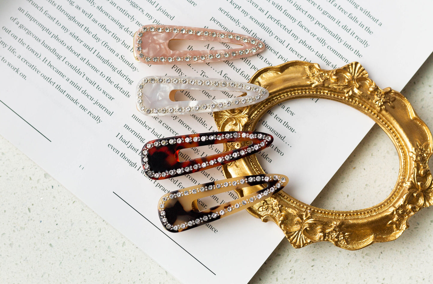 Rhinestone Resin Teardrop Clip Set of 2