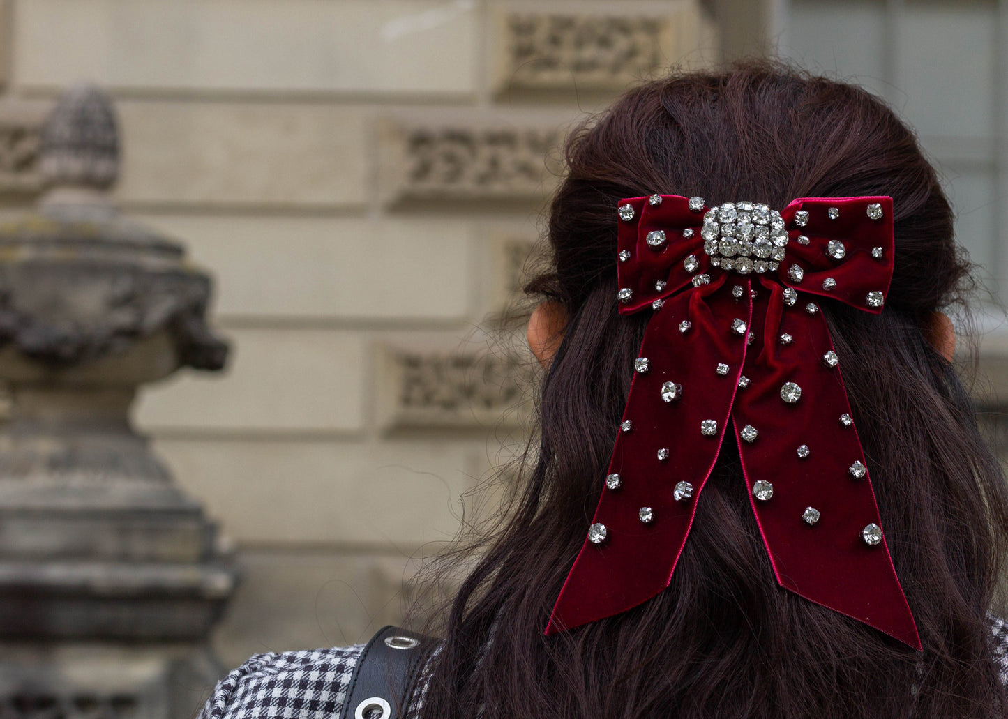 Rhinestone Velvet Hair Bow Barrette