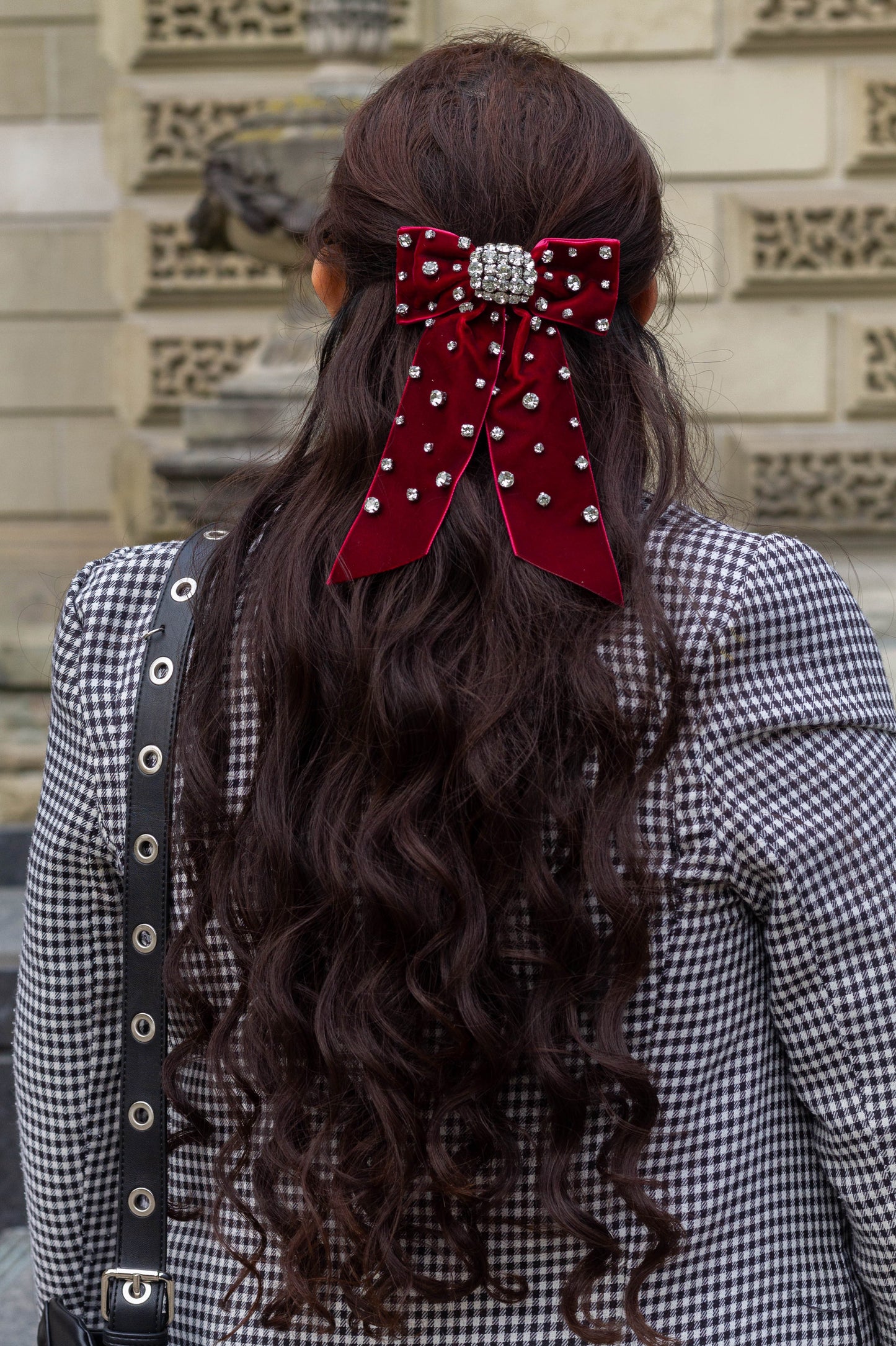 Rhinestone Velvet Hair Bow Barrette