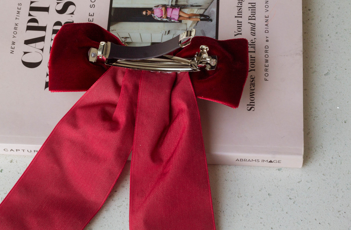Rhinestone Velvet Hair Bow Barrette