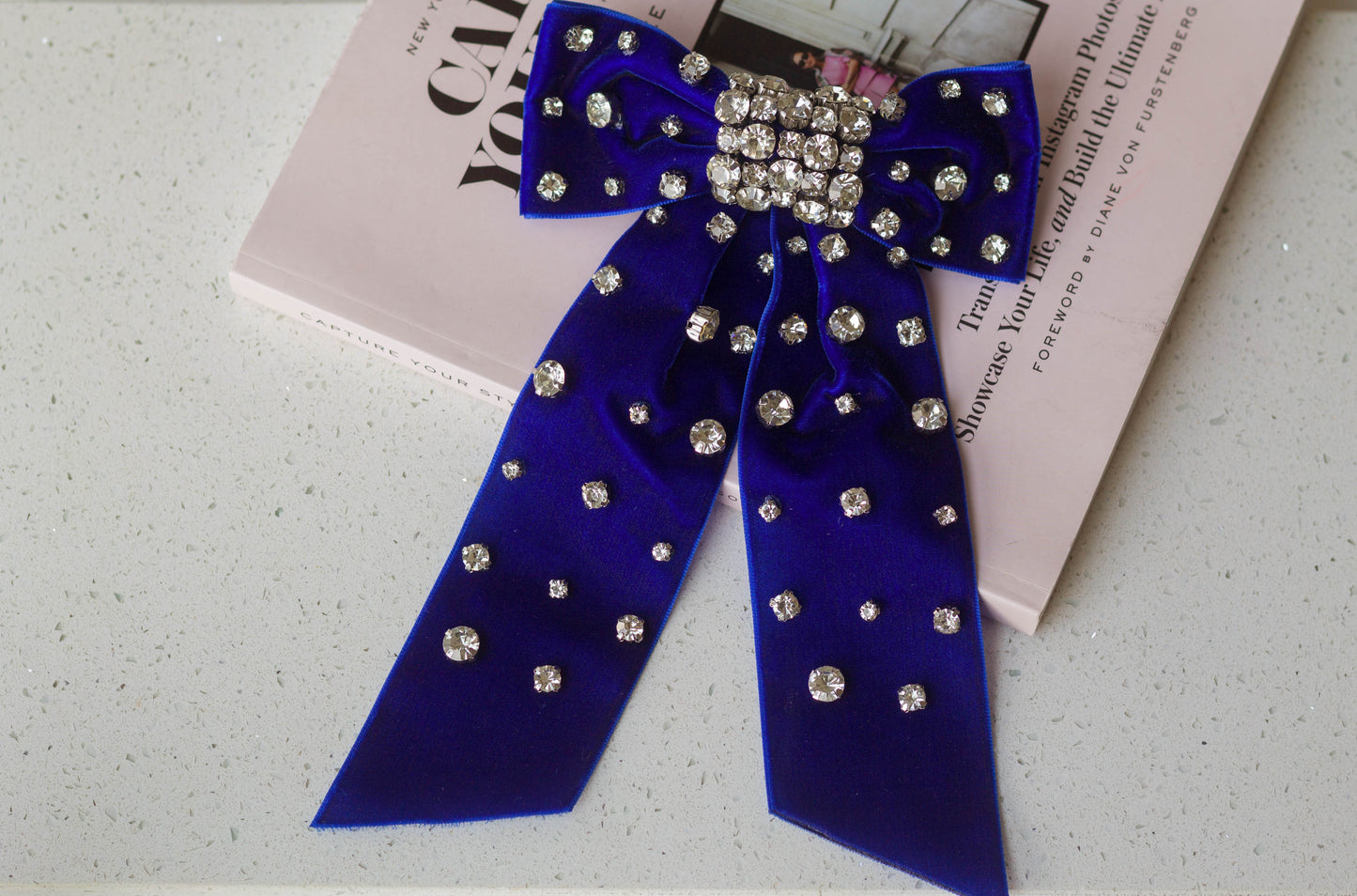 Rhinestone Velvet Hair Bow Barrette