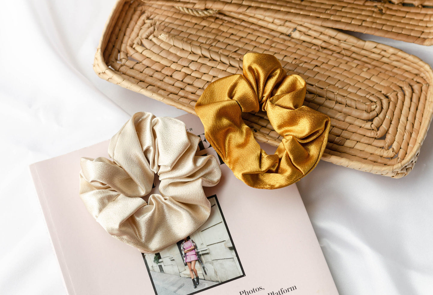 Premium Silk Satin Scrunchies Set of 2