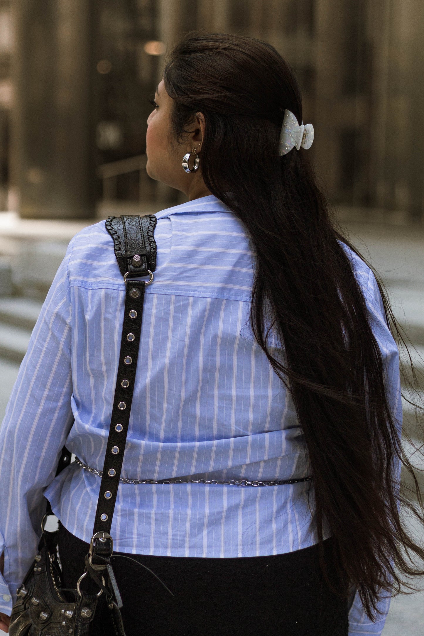 Medium White Acetate Hair Claw with Rhinestone Details