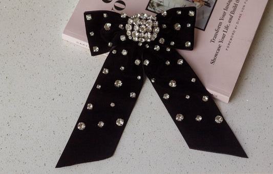 Rhinestone Velvet Hair Bow Barrette